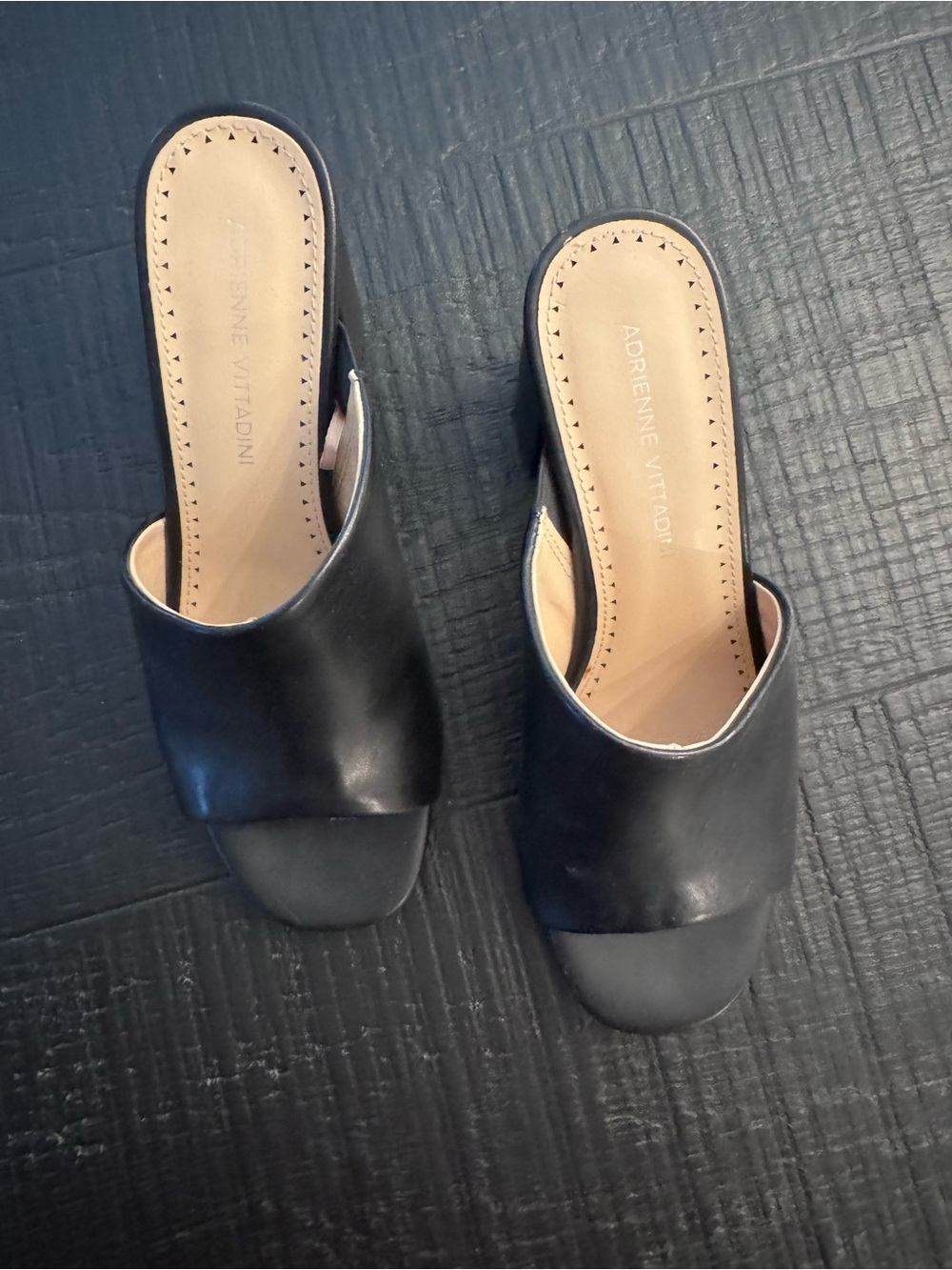 Adrienne Vittadini Black Open-Toe Leather Mules